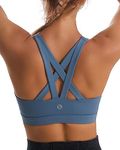 RUNNING GIRL Sports Bra for Women, Criss-Cross Back Padded Strappy Sports Bras Medium Support Yoga Bra with Removable Cups, B-blue, X-Large