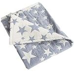 NTBAY 3 Layer Baby Muslin Cotton Toddler Blanket, 76x102 cm Jacquard Reversible Nursery Bed Blanket, Super Soft and Thermal Cot Bed Blanket for All Seasons, Baby Gift, 76x102 cm, Blue White Star