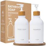 MaisoNovo Kitchen Soap Dispenser Set - Plastic Soap Dispenser with Pump - White Bamboo White Pump 500 ml - Bathroom Soap Dispenser Set of 2 - Soap and Lotion Dispenser Set with Tray