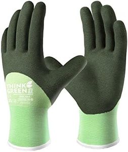 COOLJOB Winter Work Gloves for Men & Women, Thermal Working Gloves with Recycled Polyester, Anti Slip 3/4 Coated Gardening Gloves with Soft Warm Terry Inner, Green, Small, 1 Pair S