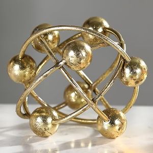 MOCOME 6-inch Metal Round Orbital Sphere with Golden Orbit Balls, Decorative Gold Sphere Sculpture for Home Table Shelf Decor