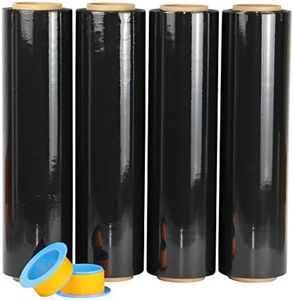 BOMEI PACK Black Stretch Wrap Industrial Strength with Plastic Handle 18" x 1000 Feet 80 Gauge 4 Pack, Black Shrink Wrap, Self-Adhering Black Plastic Wrap for Shipping, Moving