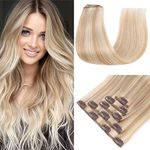 S-noilite Clip in Hair Extensions Real Human Hair,5Pcs Remy Natural Hair Extension Double Weft Seamless Clip in Hair Extensions Full Head for Women- #18/613 Ash Blonde Mix Bleach Blonde-22 Inch(75g)