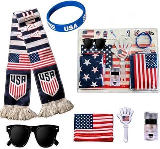 HDSZLJL 2026 USA Soccer Fan Kit 6 Piece Set, World Cup Football Party Gear with Patriotic Scarf, Flag, Face Painting Accessory, Hand Paddle, Wristband, Soccer Fans Game Day Accessories