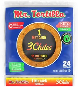 Mr. Tortilla Low Carb Keto Soft Taco Shells, Vegan Healthy Snacks & Bread Alternative, 1 Net Carb 15 Calories, Delicious Small Batch Kosher Wraps - (Spicy 3 Chiles, 24 Count)