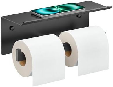 FORIOUS Black Toilet Paper Holder with Shelf, 304 Stainless Steel Wall Mount Commercial Toilet Paper Dispenser, Double Tissue Roll Holder for Bathroom, Matte Black