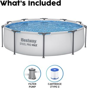 Bestway Steel Pro Round Swimming Pool, 10ft – Filter Pump, Grey Multicolour