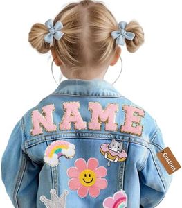 Personalized Patch Denim Jacket with Name - Custom Gifts for Toddler Girl Clothes 1-8 - Customized 1-8 Year Old Girl Boy Birthday Gift - Girls Jean Jacket - Christmas Gifts for Kids Girl Boy