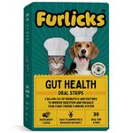 Furlicks Gut Health Supplement for Dogs & Cats | Probiotics, Protease, Lipase for Improved Digestion, Enhanced Immunity, Healthy Gut Flora & Diarrhea & Bowel Support (30 Oral Dissolving Strips)