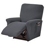 LiveGo Jacquard Recliner Chair Covers, Stretch Polyester Spandex Recliner Cover 4 Pieces, Reclining Chair Cover with Elastic Side Pocket, Armchair Cover for Living Room