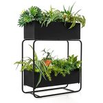 COSTWAY 2-Tier Raised Planter Box, 50L Double Metal Raised Garden Bed, Indoor Outdoor Elevated Vegetable Flower Pot Display Stand for Patio Yard Balcony, 61x25x75cm