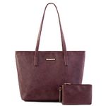 Montana West Vegan Leather Tote Bag for Women Elegant Top Handle Shoulder Bag with Bonus Pouch Handbag Set - Deep Merlot LW-MWC-028 BDY