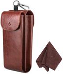 Fintie Double Glasses Case with Carabiner Hook, Semi Soft Vegan Leather Eyeglass Case Anti-scratch Sunglasses Pouch (Brown)