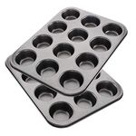 Tebery 2 Pack 12 Muffin Cake Pan Baking Tray, Pudding Baking Pan, Carbon Steel Muffin Cupcake Tin for Muffins, Cupcakes, Non Stick, Ø 6.3cm, 35.5x26.5x2.7cm, Black