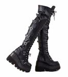 Gothniero Black Platform Boots Over Knee Thigh High Goth Boots for Women Chunky Heel Rave Motorcycle Boots with Buckles Side Zip Lace Boots Size3-8UK