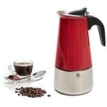 Mixpresso Stovetop Espresso Coffee Maker 15oz/9 Espresso Cup, Moka Coffee Pot with Coffee Percolator Design, Stainless Steel Stovetop Espresso Maker, Italian Coffee Maker, Red Coffee Maker