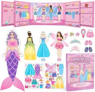 Dreamon Magnetic Dress Up Dolls for Girls, 42PCS Princess Mermaid Fairy Ballerina Papper Dolls Dress Up Games Kit, Travel Game Airplane Activities Toys Birthday Gifts for Toddler Girls Ages 3 4 5 6 7