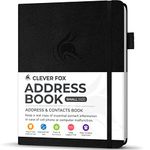 Clever Fox Address Book with alphabetic tabs - PU Leather Telephone and Address Book for Keeping Contacts Safe, Contact Organizer Journal, Small Size (10.5 x 14cm), Hardcover, Black