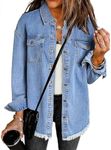 luvamia Wave Blue Denim Jacket for Women, Relaxed Fit, Size X-Small