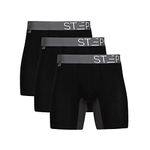 STEP ONE Mens Boxers - 3-Pack Underwear for Men, Moisture-Wicking Mens Boxer Shorts, 3D Pouch + Chafe-Reducing Mens Boxers. Fabric Made from Organic Bamboo Trunks - Boxer Briefs Black