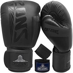 CATZONS Boxing Gloves with 180" Hand Wraps,PU Leather Kickboxing Training Fight Gloves,for Men and Women (8 oz)