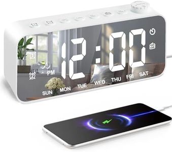 Colorful Digital Alarm Clock Radio, Small Clock Radio, with Mirror Surface, Dual Alarm, Snooze, FM Radio, Sleep Timer, USB Charging Port, Decor for Bedroom, Bedside, Office, Adult, Kid, Gift, White