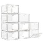 Large Clear Shoe Boxes Organizer【Thicker Material】Stronger Shoe Box with Magnetic Door, Stackable Shoe Storage Box for Closet, Foldable Space-Saving Storage Bins, Transparent and White 【9-Pack】