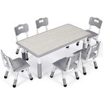 MAMIZO Kids Table with 6 Chairs, Adjustable Height Children's Table Chair Set for Nursery and Children's Room, Plastic Children's Furniture, Seating Set for Boys Girls, Grey