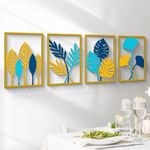 Glamativity Large 4 Pcs Colorful And Black Double-Sided Gold Leaf Metal Wall Art, 22.5 x 15.7'' Botanical Abstract Wall Décor Metal Leaf with Frame, 3D Textured Sculptures, Modern Wall Art With Ginkgo Biloba Design for Living Room Bedroom Bathroom Study (L Size 22.5 x 15.7'')