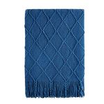 BOURINA Textured Solid Soft Sofa Throw Couch Cover Knitted Decorative Blanket,Royal Blue, 127x152cm