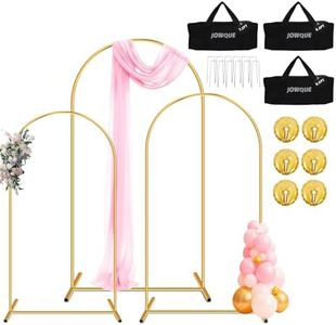 Heavy Duty Metal Arch Backdrop Stand, 7.2FT, 6.6FT, 6FT Set of 3 Gold Arch Stand with Ground Stakes and Water Bags, Balloon Arch Stand for Wedding Party Baby Shower Photo Flower Arch Decration