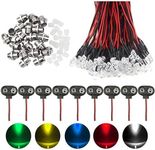 WMYCONGCONG 70 PCS Mixed Color 12V DC 5mm Light Emitting Diode Pre Wired 20cm Bulb Lamp w/ 20 PCS 5mm Light Emitting Diode Holder w/ 10 PCS 9V Battery Clip Connector