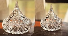 SHOBHANA ENTERPRISES Glass Small Candy Dish with Lid, Crystal Candy Jar, Decorative Candy Bowl, (Set of 2) (Kiss Candy)(7 * 7 * 9)