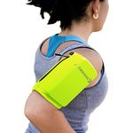 Phone Armband Sleeve: Running & Jogging High Visibility Cellphone Holder in Fluorescent Yellow Vis, Be Seen at Night. Reflective Gear & Safety Accessories for Women, Men & Kids Fits All Phones (MED)