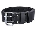 TOUGH MASTER Leather Work Belt, Double Pin 2” Buffalo Saddle Leather Heavy Duty Stitching, Black Men/Women Workwear DIY Belt For Tool Holsters, Pouches