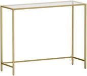 VASAGLE Console Table, Entry Table, Sofa End Table, Tempered Glass Table Top, Metal Frame, Heavy Duty, Adjustable Legs, for Living Room, Entryway, Hallway, Gold LGT26G