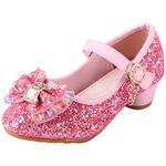 LiUiMiY Girls Princess Shoes Mary Jane Glitter Sequin Party Wedding Low Heel,Pink,1.5 UK(Tag 33)