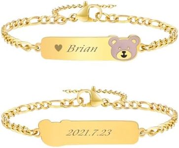 Vnox Bracciale Personalizzato per Bambini Regalo Battesimo: Bracciale Bambini Placcato Oro 18 Carati con Nome Regali Battesimo per Bambini e Bambine(Orso)