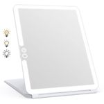 WEILY Portable Travel Mirror Makeup Mirror with 72 LED Lights, Touch Screen Three Colors Dimmable,Ultra Thin, 2000 mAh USB Rechargeable Foldable Cosmetic Mirror(White)