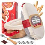 Banneton Proofing Basket Set - 2 x 10" Oval with Liners & Covers & Bread Lame | Cotton Rope Sourdough Bread Proofing Basket, Sourdough Tools Artisan Baking Supplies Gifts for Bakers, Women, Wife, Mom