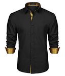 HISDERN Black Gold Long Sleeve Shirt for Men Fashion Classic Collar Button Down Casual Formal Party Prom Concert Shirts Noir-2 L