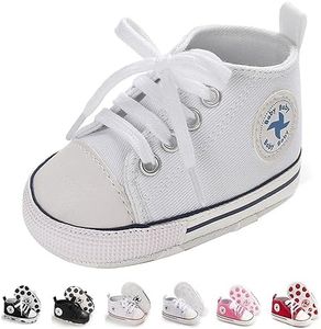 Newborn Baby Girls Boys Canvas Shoes Infant Soft Sole Slip On First Walkers Sneaker Toddler Flat Lazy Loafers High Top Shoes(A/White, 6-12 Months)