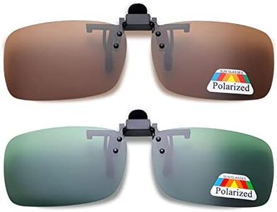 Skyzone 2PCS Flip Up Clip On Sunglasses - Tea & Green Polarized Lenses for Prescription Glasses - Men & Women UV Protection Eyewear for Holidays - Easy Clip-On, Safe Driving Accessory