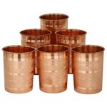 JaipurCrafts Laxuary Copper Glass Tumbler, Drinkware & Serveware, Yoga, 280 ML, Set of 6,