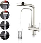 QAOYEDE Kitchen Faucet with Drinking Water Faucet, Pull Down 4 Functions Sprayer 2 Handle 3 in 1 Water Filter Purifier Faucets, Waterfall Kitchen Sink Faucet with Drinking Water Faucet，Brushed Nickel