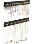 NiHome Hanging Jewelry Organizers, Wall Mounted Acrylic Jewelry Holder Earring Necklace Organizer with 24 Gold Round Hooks, Hanging Necklace Holder Stand also for Bracelet, Key - Black, 2PK