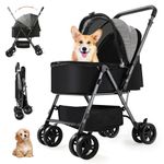 SWITTE Dog Stroller for Small Medium Dogs, Foldable Cat Pet Stroller with Reversible Handlebar, 4 Universal Wheels, Portable Puppy Dog Jogging Stroller with Waterproof Pad, Grey