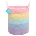 OrganiHaus Rainbow Basket, Extra Large Cotton Rope Storage Basket w/Handles 38x45cm Colorful Room Decor Kids Toy Storage Baskets, Basket for Nursery Classroom Playroom Organization