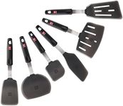 DI ORO Silicone Turner Spatula Set - Forever Warranty - Kitchen Spatulas for Nonstick Cookware - 600°F Heat-Resistant & BPA Free - Flexible & Thin Flippers for Turning Eggs & Pancakes (6 Piece, Black)