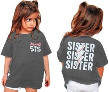 FRYAID Toddler Baseball Shirt Baby Girls Little Sister Bigest Fan Baseball Shirts Birthday Tshirt Summer Cotton Tee Outfit Grey